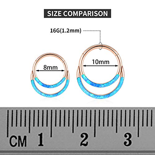 GAGABODY Septum Jewelry 16 Gauge Earrings Double Hoop Daith Earring Surgical Steel Hinged Nose Rings Nose Hoop Helix Tragus Rook Piercing - color: Style6:1pc Rose Gold+Blue Opal Double Hoop