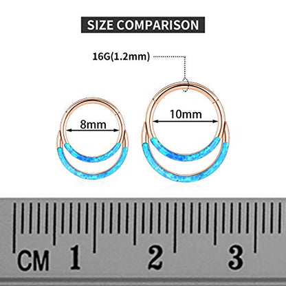 GAGABODY Septum Jewelry 16 Gauge Earrings Double Hoop Daith Earring Surgical Steel Hinged Nose Rings Nose Hoop Helix Tragus Rook Piercing - color: Style6:1pc Rose Gold+Blue Opal Double Hoop