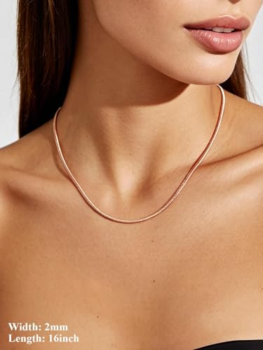 U7 Snake Necklace for Women 14K Gold Plated/Silver/Rose Gold/Black Chain Necklace Hypoallergenic, Stainless Steel Tiny Snake Chain Necklace 1/1.2/1.5/2MM, 14-30" Adjustable Minimalist Gift - color: n.Rose Gold-2mm