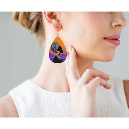 Beautiful Woman Leather Teardrop Hook Earrings African Ancient Female Elegant Earrings For Women Friends Dangle Earrings - color: Beautiful Woman