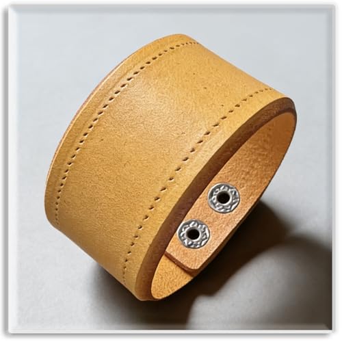 Xusamss Wide Leather Cuff Bracelet for Women Adjustable Punk Wristband Faux Leather Fashion Jewelry Bangle - color: Yellow