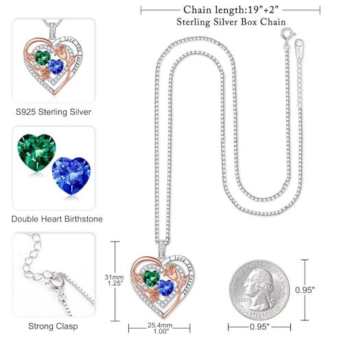Iefil Heart Birthstone Necklace for Women - Double Birthstone Jewelry | 925 Sterling Silver, Gift Box Packaging, Anniversary Birthday Gifts for Women Wife Mom - color: 05-09-May-Sept Birthstone