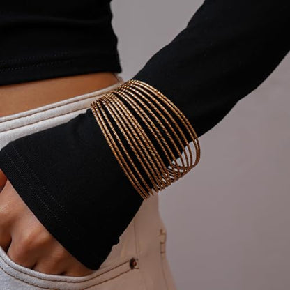 Chunky Cuff Bracelets for Women Wide Gold/Silver Cuffs Bangle Hollow Out Adjustable Bracelets Punk Vintage Jewelry - style: Gold D