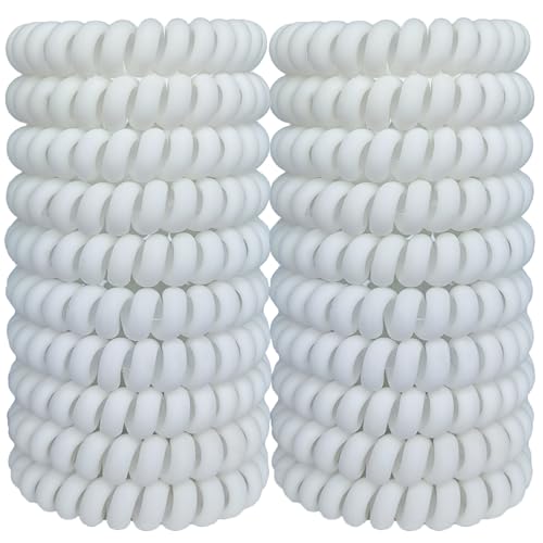 20 Pieces Spiral Hair Ties No Damage Elastics Coil Hair Bands No Crease Phone Cord Traceless Plastic Hair Bands Coils Spiral Bracelets Ponytail Holders for Women Girls - Matte White - color: Matte White