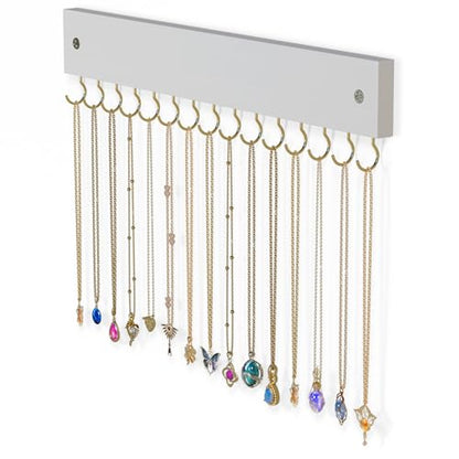 Lolalet Wooden Necklace Holder for Wall with 15 Hooks -Goldwhite | Wall Mount Jewelry Hangers for Necklaces, Chains, Bracelets and Earrings, Tangle-free, Easy to Install - color: Goldwhite