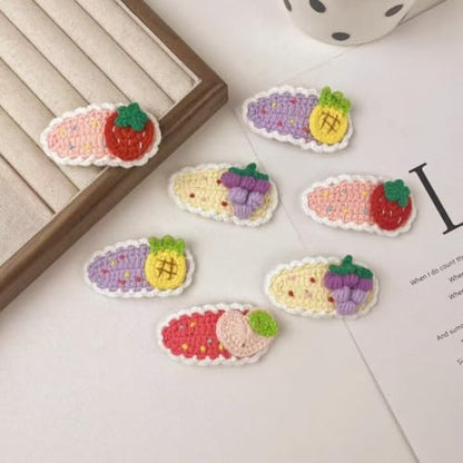 2 Pcs Funny Fruit Hair Clips Crochet Strawberry Grapes Peach Pineapple Hair Accessories - color: 2 Pcs Pineapple Strawberry