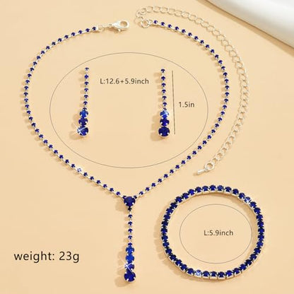 Gold Jewelry Set for Prom,Pearl Necklace Earrings Bracelet Crystal Bridal Wedding Prom Dresses Costume Jewelry Accessories Rhinestone Bridal Jewelry Set for Women - color: Blue