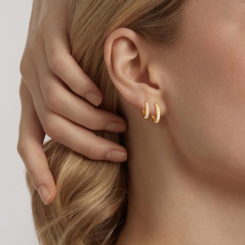 micuco 3 Pairs Small Hoop Earrings Tiny Cartilage Earrings for Women Men | Cubic Zirconia Earrings Huggie Hoop Ear Piercing Earrings for 8mm 10mm 12mm - color: 4# 14K Gold Plated 8mm,10mm,12mm
