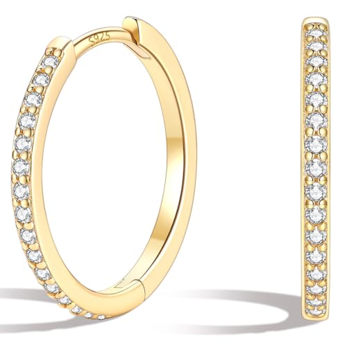 Silvora 925 Sterling Silver Huggie Hoop Earrings for Women, Small Hoop Earrings for Women, Cubic Zirconia Cartilage Earrings for Sensitive Ears, 6/8/10/12/14/16/18/20mm - color: A.14K Gold Plated, size: 16MM
