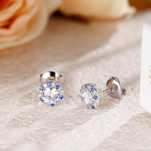 Titanium Stud for Sensitive Ears, Gold Plated Halo Cubic Zirconia Earrings - color: Round White Stud