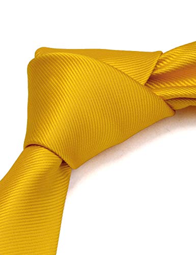 GUSLESON 3.15"（8cm） Solid Color Necktie and Pocket Square Cufflinks Sets For Men + Gift Box - color: Gold