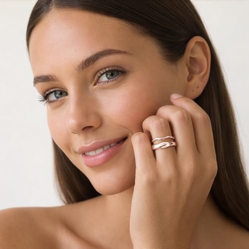 Gold Rings for Women Men Non Tarnish, Waterproof Chunky 14K Gold Plated Dainty Stackable Rings Trendy Statement Pinky Thumb Rings Engagement Eternity Wedding Band Ring Stacking Gold Jewelry Size 3 4 5 6 7 8 9 10 11 - color: Rose Gold, size: 9
