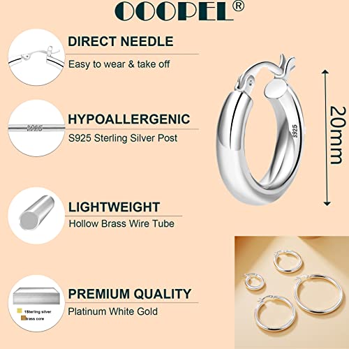 4mm Thick Gold Chunky Earrings Steling Silver Post Hoops Earrings For Women Hollow Tube Hoops Earrings Thick Gold Hoop Earrings Hypoallergenic Lightweight Gold Hoop Large Earrings 20/30/40/50/60MM - color: Silver,20mm