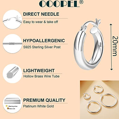 4mm Thick Gold Chunky Earrings Steling Silver Post Hoops Earrings For Women Hollow Tube Hoops Earrings Thick Gold Hoop Earrings Hypoallergenic Lightweight Gold Hoop Large Earrings 20/30/40/50/60MM - color: Silver,20mm
