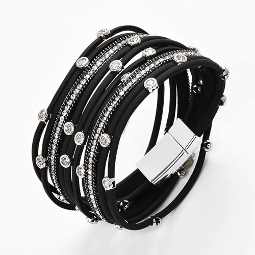 Fesciory Leather Wrap Bracelet for Women, Boho Western Layered Cuff Jewelry | Stackable Bracelets, Easy-On Clasp, Daily Wear, Pairs with Boho Western Outfits, Gift for Women - color: Black10