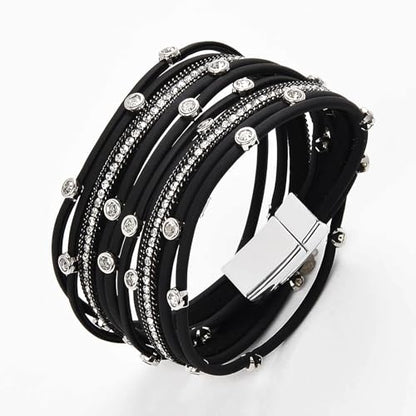 Fesciory Leather Wrap Bracelet for Women, Boho Western Layered Cuff Jewelry | Stackable Bracelets, Easy-On Clasp, Daily Wear, Pairs with Boho Western Outfits, Gift for Women - color: Black10