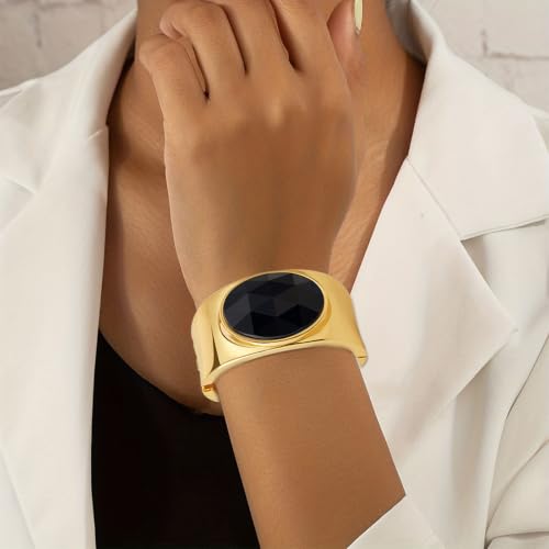 YBMYCM Gold Chunky Bangle Bracelets with Acrylic Inlay for Women Trendy Wide Chunky Cuff Bracelets Hammered Irregular Wrist Cuff Wrap Bracelet - style: Gold black