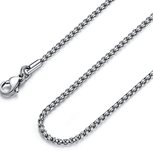 FOSIR Mens Chain Necklaces, Stainless Steel Rolo Chain Necklace for Men and Women, Silver Tone Box Chains for Men, Wide 2/3/4/5mm - size: 24.0 Inch long, style: 3mm-stainless steel