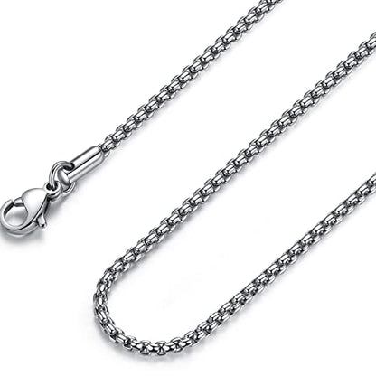 FOSIR Mens Chain Necklaces, Stainless Steel Rolo Chain Necklace for Men and Women, Silver Tone Box Chains for Men, Wide 2/3/4/5mm - size: 18.0 Inch long, style: 3mm-stainless steel