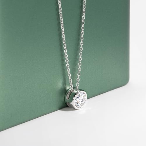 Moissanite Necklaces, 925 Sterling Silver Pendant Necklace for Women Men - style: Round Cut