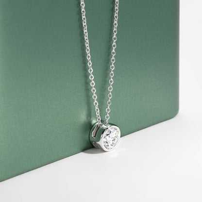Moissanite Necklaces, 925 Sterling Silver Pendant Necklace for Women Men - style: Round Cut