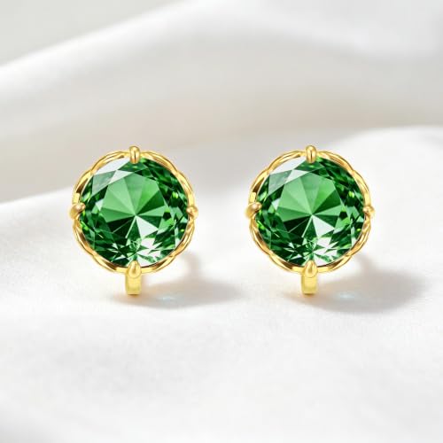 Round Austrian Crystal Clip On Earrings for Women Non Pierced Earrings, Hypoallergenic Clip-on Earrings Jewelry Gift for Sensitive Ears - color: Green