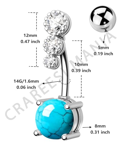 CM Crareesi Mania Women Boho Belly Rings Turquoise Stone Curved Barbell Belly Rings Piercing Jewelry - color: Turquoise Stone