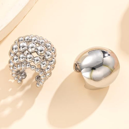 Gold Ear Cuff for Women Non-Piercing Earrings Clip-On Cartilage Earring Gold Plated Beaded Ear Cuff Climber Non-Pierced Wrap Around Earring for Cartilage Dainty Fake Piercings Earings
