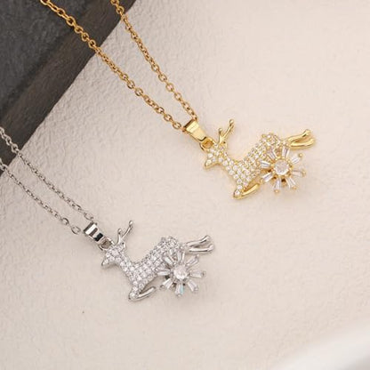 Sunflower Fidget Necklace for Women Gold Moon Necklace Rotating Heart Necklaces Spinning Crystal Flower Anxiety Necklaces Crescent Moons Jewelry Accessories - color: Gold Deer