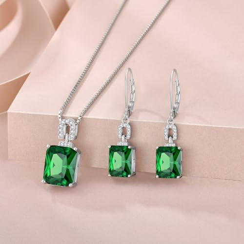 Emerald Cut Birthstone Necklace for Women 925 Sterling Silver | Baguette Birthstone Pendant Necklace, Jewelry for Mom Wife - color: Green