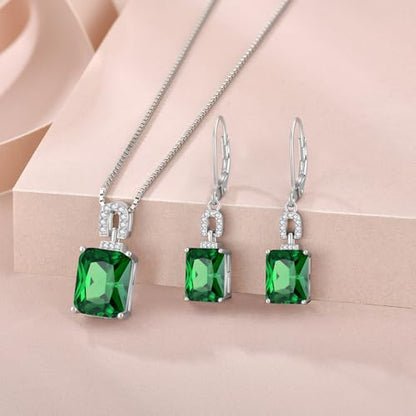 Emerald Cut Birthstone Necklace for Women 925 Sterling Silver | Baguette Birthstone Pendant Necklace, Jewelry for Mom Wife - color: Green