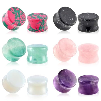 Longbeauty 12Pcs Natural Stone Ear Gauges Plugs Saddle Double Flared Stone Plugs Gauges for Men Women Ear Piercing Jewelry 2g-5/8 - color: 1/2" (12mm)