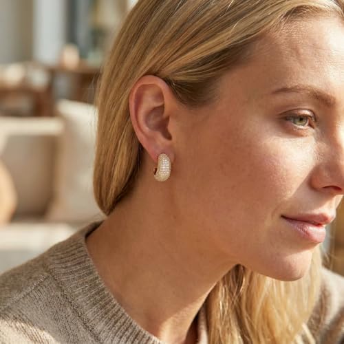 Sonateomber Gold Chunky Crystal Hoop Earrings for Women, Trendy Statement Sparkly CZ Rhinestone Thick Open Hoops Earings Hypoallergenic Wedding Prom Everyday Accessories Fashion Jewelry Gift - color: Bling Gold