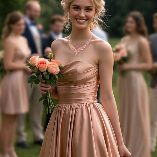 Women's Wedding Statement Necklace Dangle Earring Jewelry | Austrian Crystal Teardrop Cluster,Necklaces Earrings Set for Bride Bridesmaid,Prom Accessories - color: 05-Peach Rose-Gold-Plated-Base