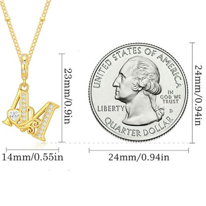 TIZU Initial Necklaces for Women - Dainty 14K Gold Plated Letter Pendant Trendy Personalized Initial A-Z Necklaces Jewelry Gift - color: Gold-M