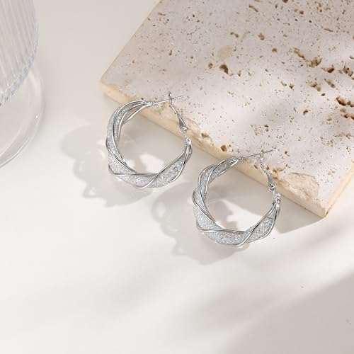 Silver Gold Plated Brass Filigree Earrings for Women - Stainless Steel 18K Gold Plated Teardrop, Twisted Dangle, Small Huggie Hoop with Rhinestone, Chunky Gold Earrings - color: Silver