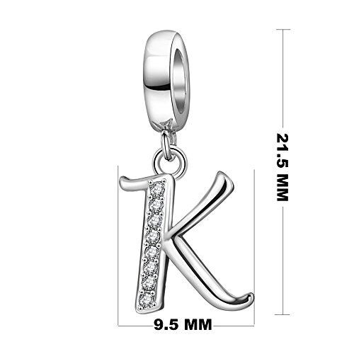 925 Sterling Silver Initial Charm fits Pandora, Gift for Mom Wife | Christmas,Birthday,Mother's Day, Anniversary, Valentine's Day - color: Letter K