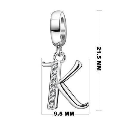 925 Sterling Silver Initial Charm fits Pandora, Gift for Mom Wife | Christmas,Birthday,Mother's Day, Anniversary, Valentine's Day - color: Letter K