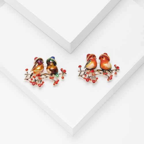 Enamel Bird Brooch for Women Rhinestones Owl/Hummingbird/Eagle/Toucan Lapel Pin Cute Bird Brooches Jewelry Gifts for Mom Wife - color: Red-Robin