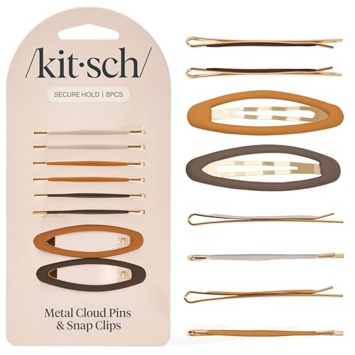 Kitsch Hair Clips for Women & Bobby Pins – Gold Metal Snap Hair Barrettes | Stylish, No Slip, Pain-Free | Ideal for Everyday Hairstyles - Sedona, 8pc Set - color: Sedona, size: 8 Count (Pack of 1)