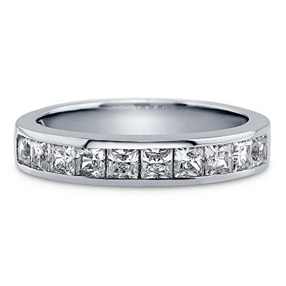 BERRICLE Sterling Silver CZ Rings Stackable Half Eternity Band Ring for Women, Channel Set Cubic Zirconia - Cushion, Emerald, Princess Cut - style: Princess Cut