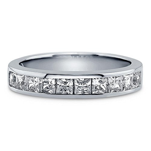BERRICLE Sterling Silver CZ Rings Stackable Half Eternity Band Ring for Women, Channel Set Cubic Zirconia - Cushion, Emerald, Princess Cut - style: Princess Cut