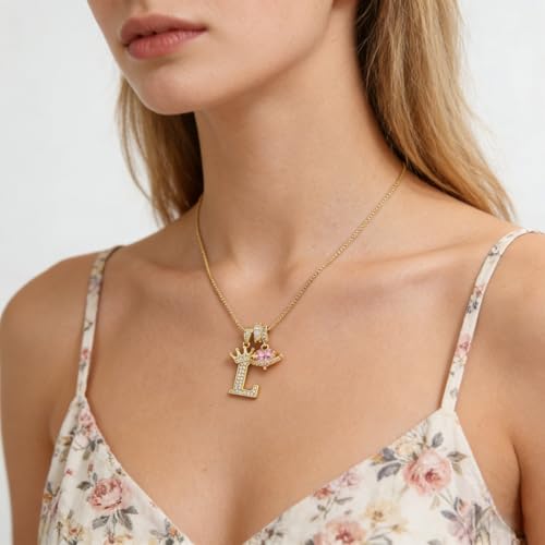 18K Gold & Silver Plated Initial Necklaces for Women - color: L-Gold