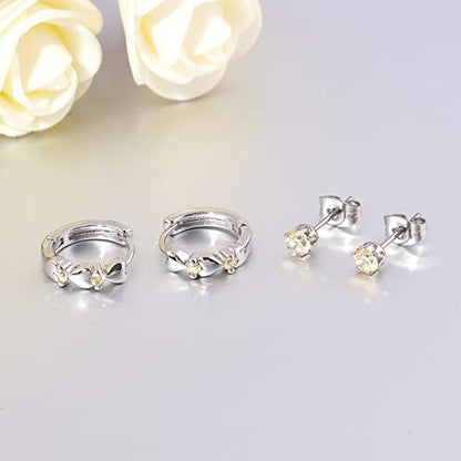 CiNily 14K White Gold Plated Small Hoop Earrings for Women Girls Heart Cubic Zirconia Hypoallergenic Earrings - color: Studs set-silver-light yellow