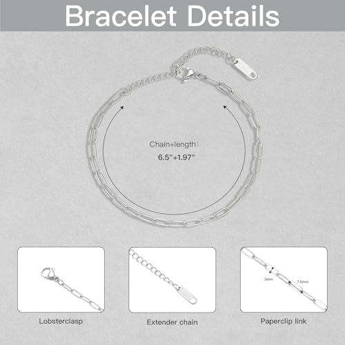 Swyabi 10 PCS Silver Paperclip Bracelet Chains Bulk for Jewelry Making | 18K Stainless Steel, with Extender, No Fade, No Rust, Adjustable, for Men Women DIY, 6.5 Inch - color: 3x7.5mm Silver