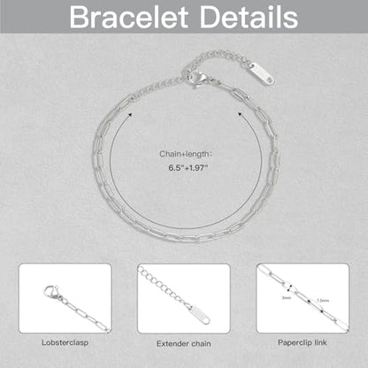 Swyabi 10 PCS Silver Paperclip Bracelet Chains Bulk for Jewelry Making | 18K Stainless Steel, with Extender, No Fade, No Rust, Adjustable, for Men Women DIY, 6.5 Inch - color: 3x7.5mm Silver