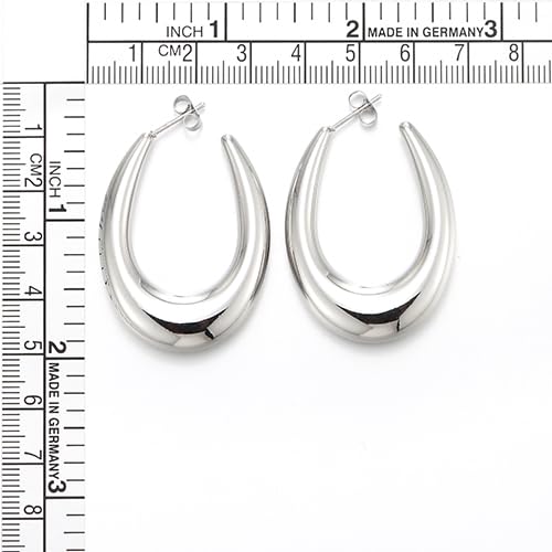 Women’s Stainless Steel Polished Teardrop Hoop Earrings Silver Tone Bold Oval Statement Style