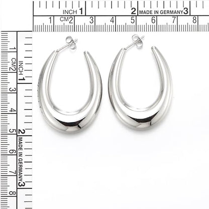 Women’s Stainless Steel Polished Teardrop Hoop Earrings Silver Tone Bold Oval Statement Style