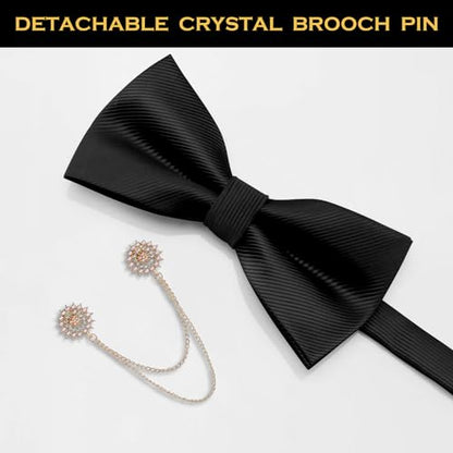 QCWQYML Black Bow Ties for Men Pre-Tied Mens Bow Tie Classic Crystal Brooch Chain Bowtie Adjustable Bowties Tuxedo Party - color: (Gold)-black