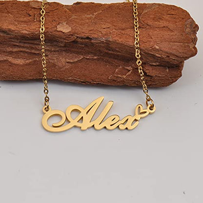 HUAN XUN Custom Name Necklace for Women Stainless Steel Customized Jewelry | 18k Gold Plated Nameplate Heart Pendant,Adjustable Delicate Chain,Personalized Gifts for Mother Day Christmas Birthday - color: Alex - Gold